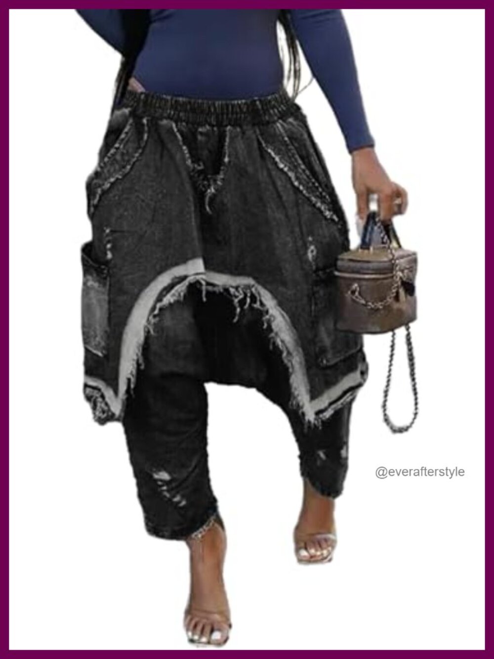 Women's High Waisted Distressed Patchwork Baggy Barrel Denim Pants